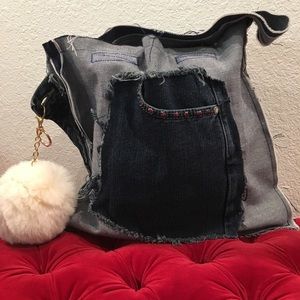 A custom torn denim bag